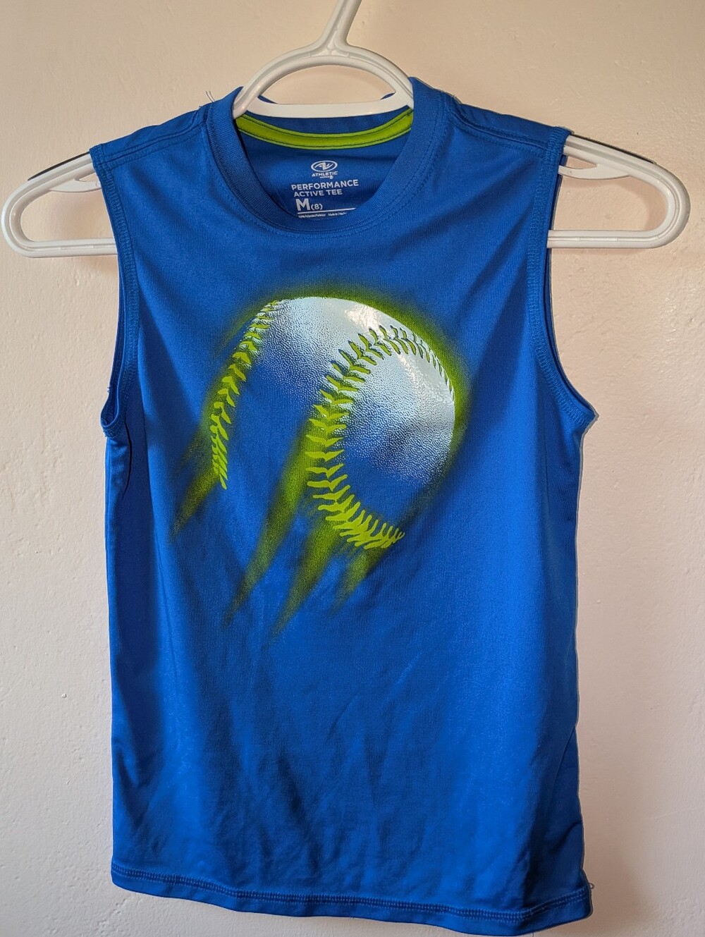 Performance Active Tee Boys' Sleeveless Blue Baseball Graphic Shirt Size 8